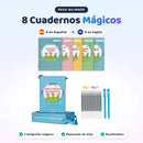Pack bilingüe: 8 cuadernos mágicos (4 en español + 4 en inglés), 2 bolígrafos y repuestos