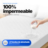 Protector de Colchón Impermeable + 2 Fundas de Almohada [HOY 2 FUNDAS DE ALMOHADA GRATIS]